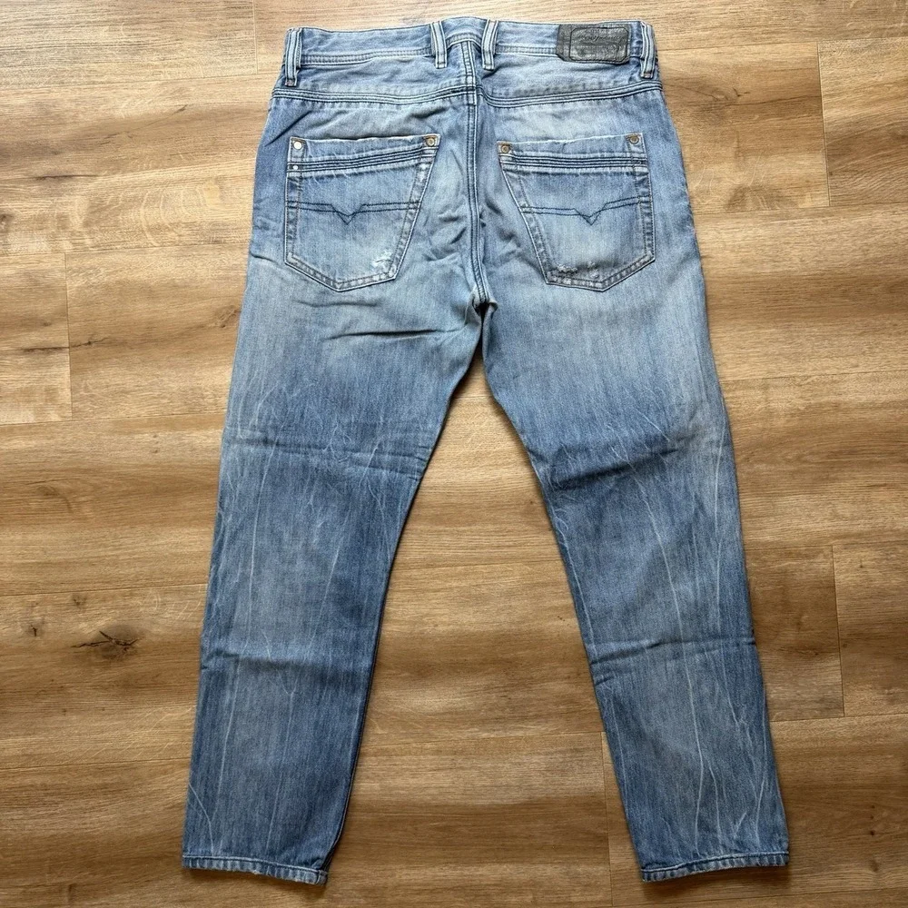 Diesel Krayver Jeans Men 29x26 Blue Slim Carrot Stretch Destroyed Denim (Hemmed)